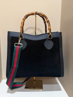 Gucci Diana Bamboo Black Suede & Leather Medium Sized Handbag Tom Ford Era